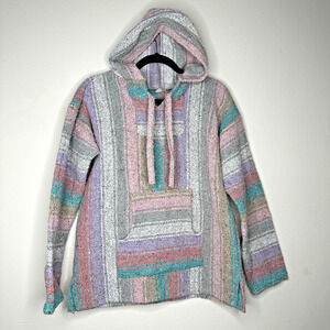 San Jose Pink Aqua Stripe Pullover Long Sleeve Blanket Front Pocket Hoodie L